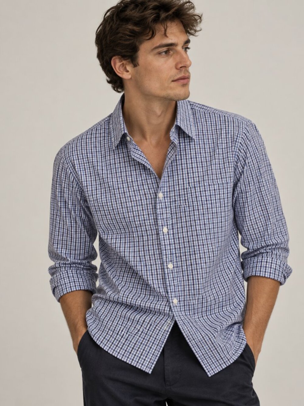 BANANA REPUBLIC | Purple & White Plaid Buttonup Shirt - Men's Large 23 31